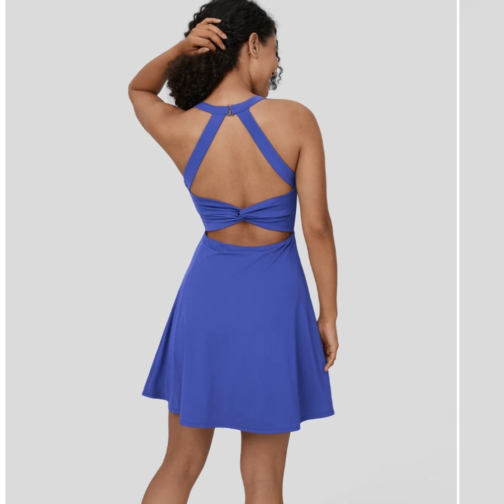 Halara Backless Twisted Flare Dance Active Dress blue size S